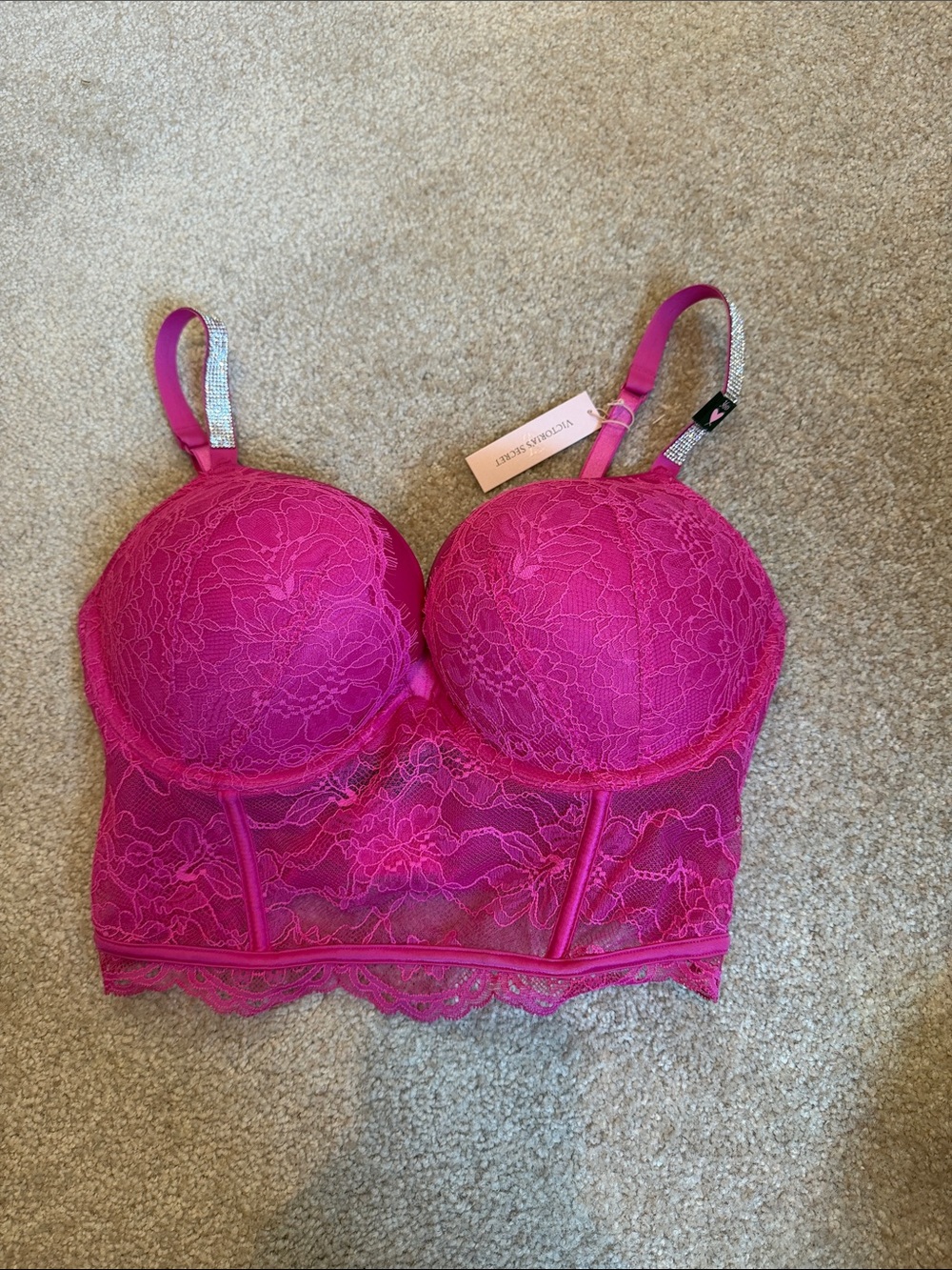 Victoria's Secret Hot Pink Lace Longline Push-Up Bra